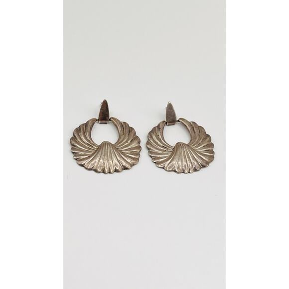 Vintage Taxco Sterling Silver 925 Door Knocker Dangle Drop Earrings Mexico - Picture 1 of 7